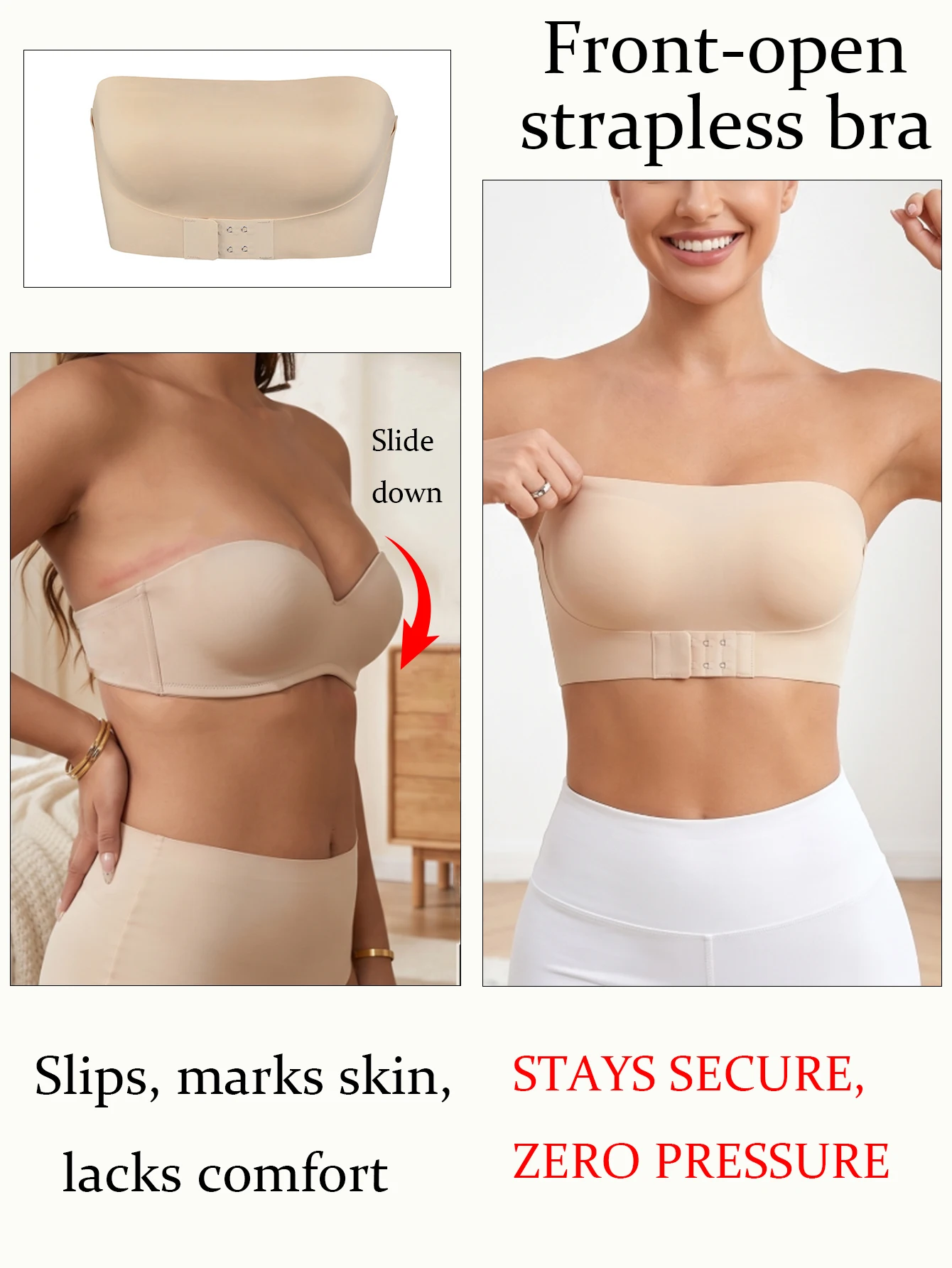 Trägerloser BH für Damen, nahtloser BH mit Schnalle vorne, kabelloser, rutschfester BH, sexy Crop-Top-Unterwäsche, unsichtbarer Halbschalen-BH, einteilig – Detail 5