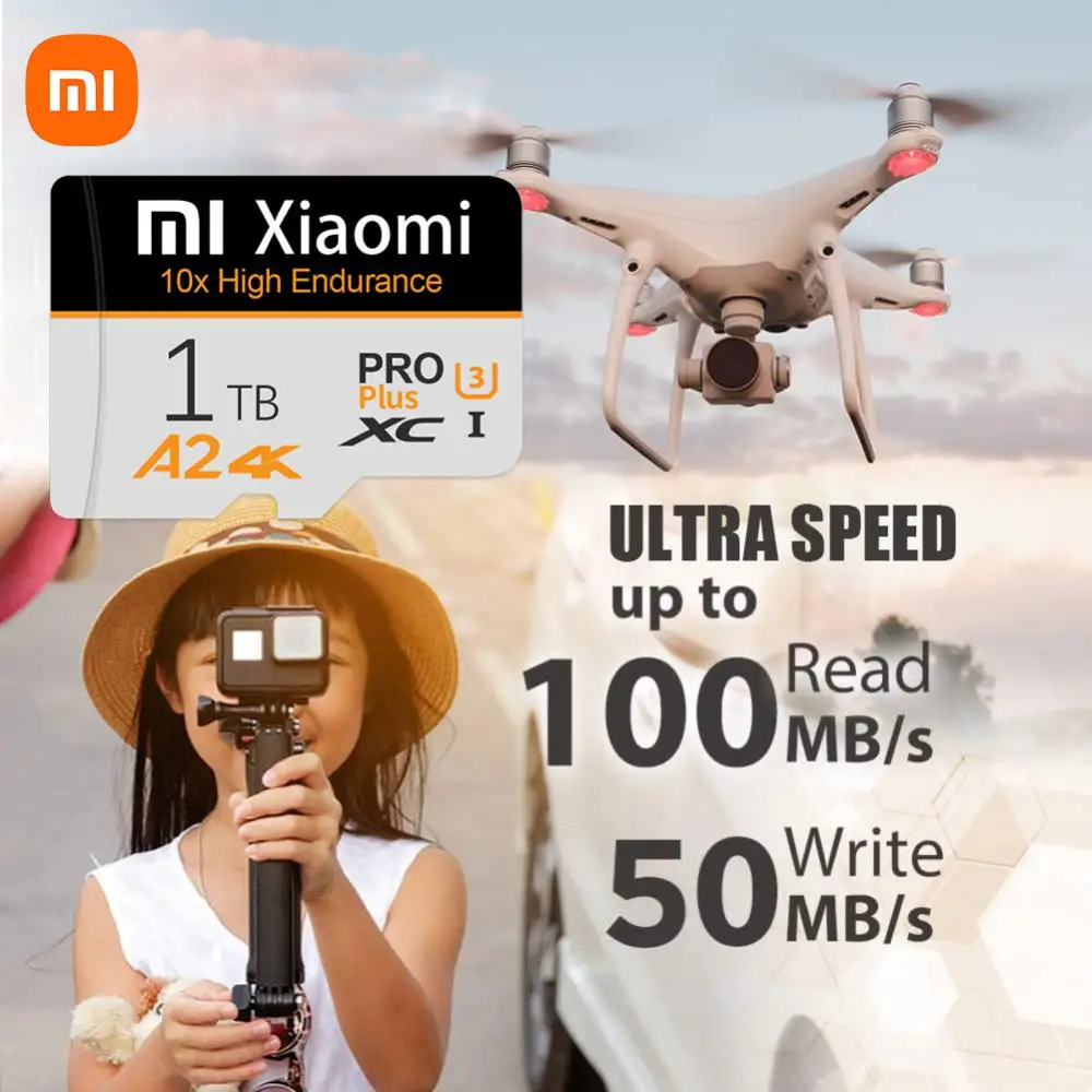 การ์ด SD ของ Xiaomi ของแท้ที่มีความจุสูงสุด2TB มีพื้นที่เก็บข้อมูลความเร็วสูง1TB 128GB 256GB 512GB ใช้ได้กับ iPhone Huawei Mini PC