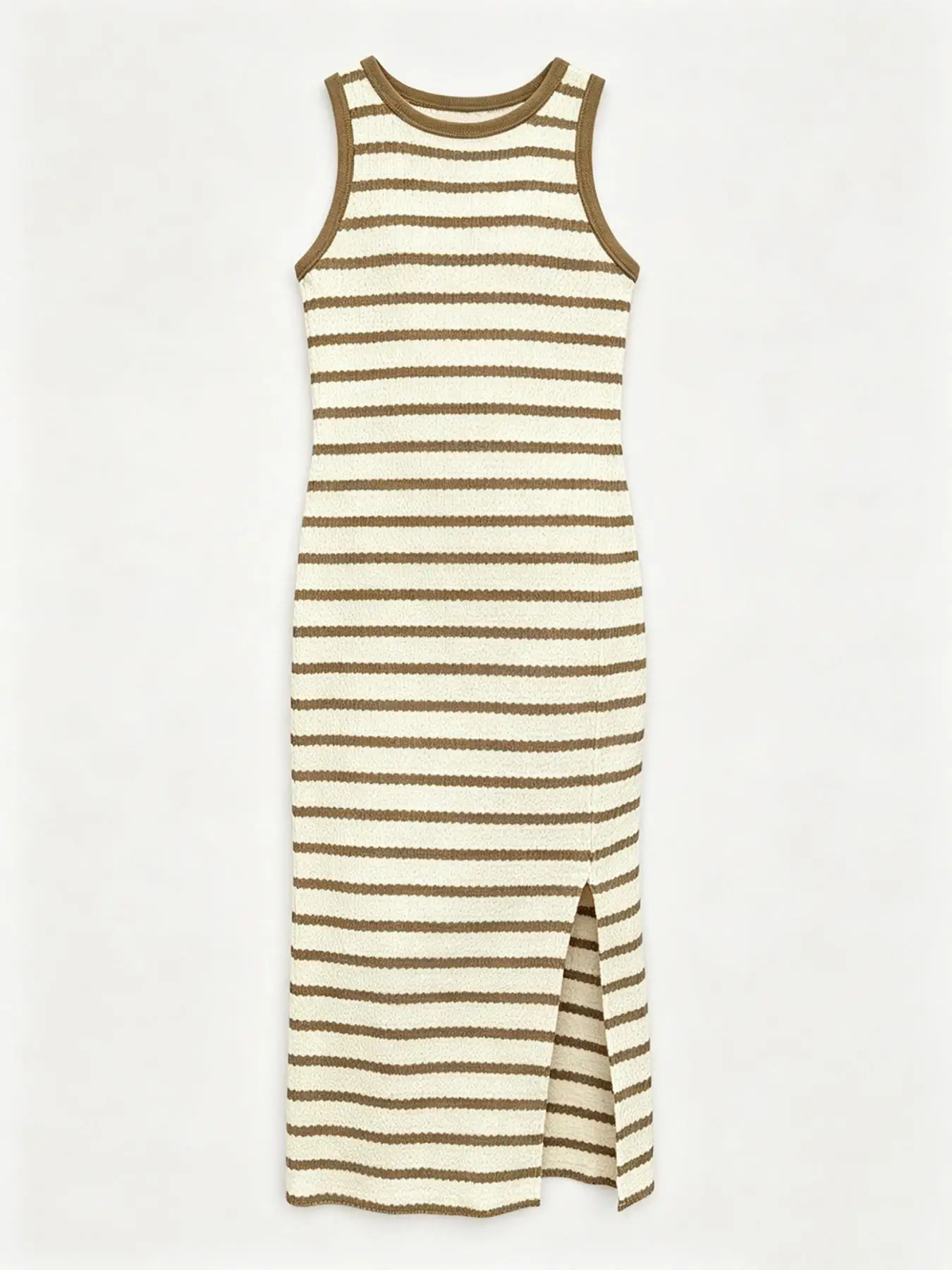 Mädchen Boho Ärmelloses Gestreiftes Kleid Schmal Geschnitten mit Schlitz Atmungsaktiver Strickstoff Sommer Strand Garten Fotoshooting Kleid – Detail 10