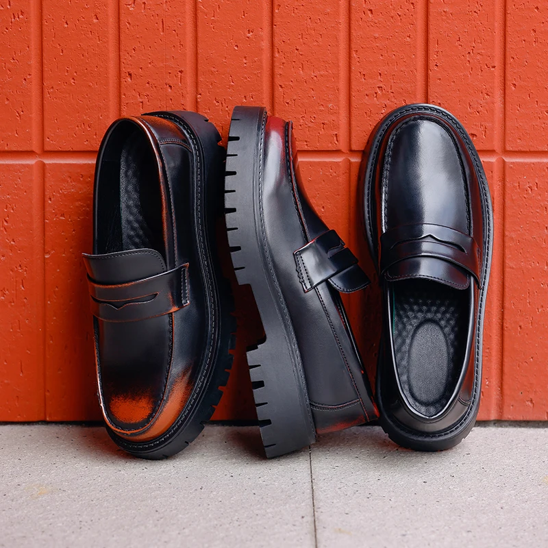 Business Men High-heeled Loafers Black Brown Men Casual Thick-soled Anti-slip Fashionable Small Leather Shoes Social Shoes Men