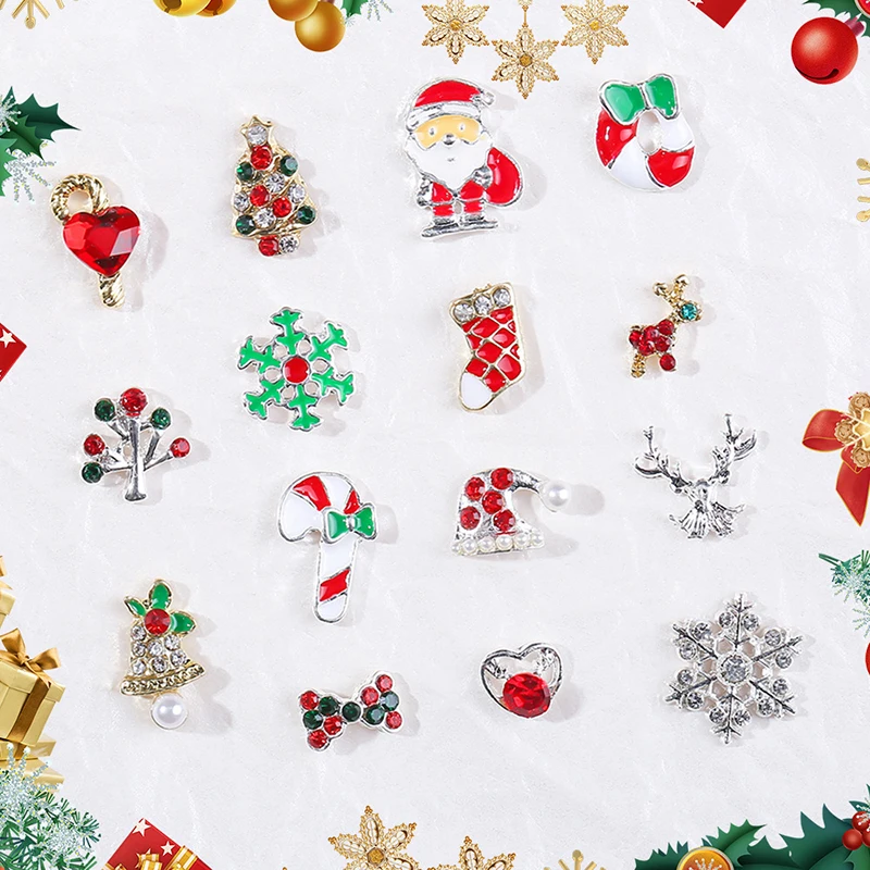 Christmas Nail Art Diamonds Jewellery Santa Elk Bells Snowflake Hat Nail Accessories Alloy Charms Flat Bottom Nail Accessories