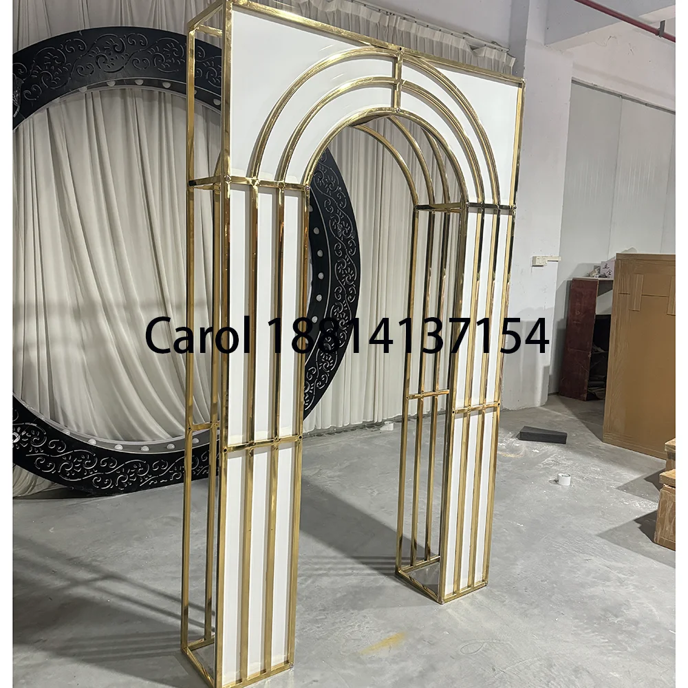 FSDKX Luxury Stainless Steel Golden Wedding Floral Arch Stand For Events Backdrop Decor