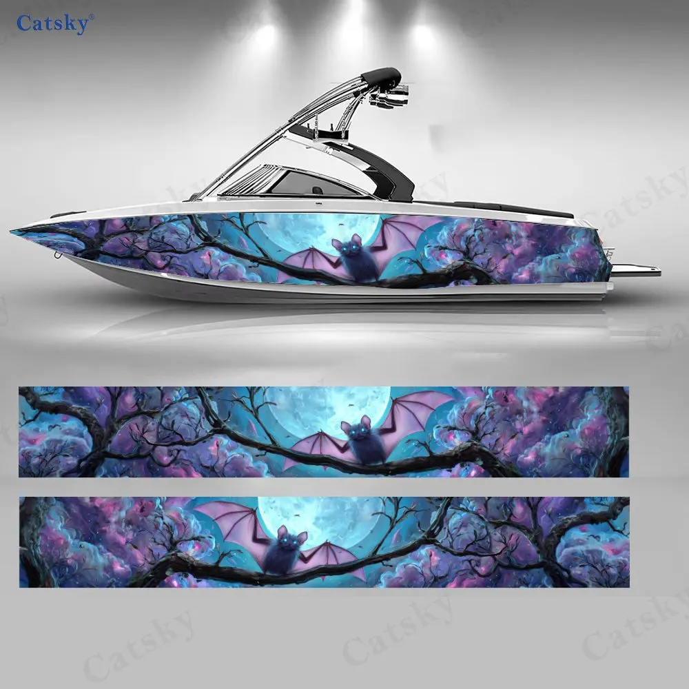 

Moonlit Bat Purple Mist Boat Stickers, PVC Waterproof Durable Vinyl Wrap Decals for Fishing Boats, Durable and Stylish Design