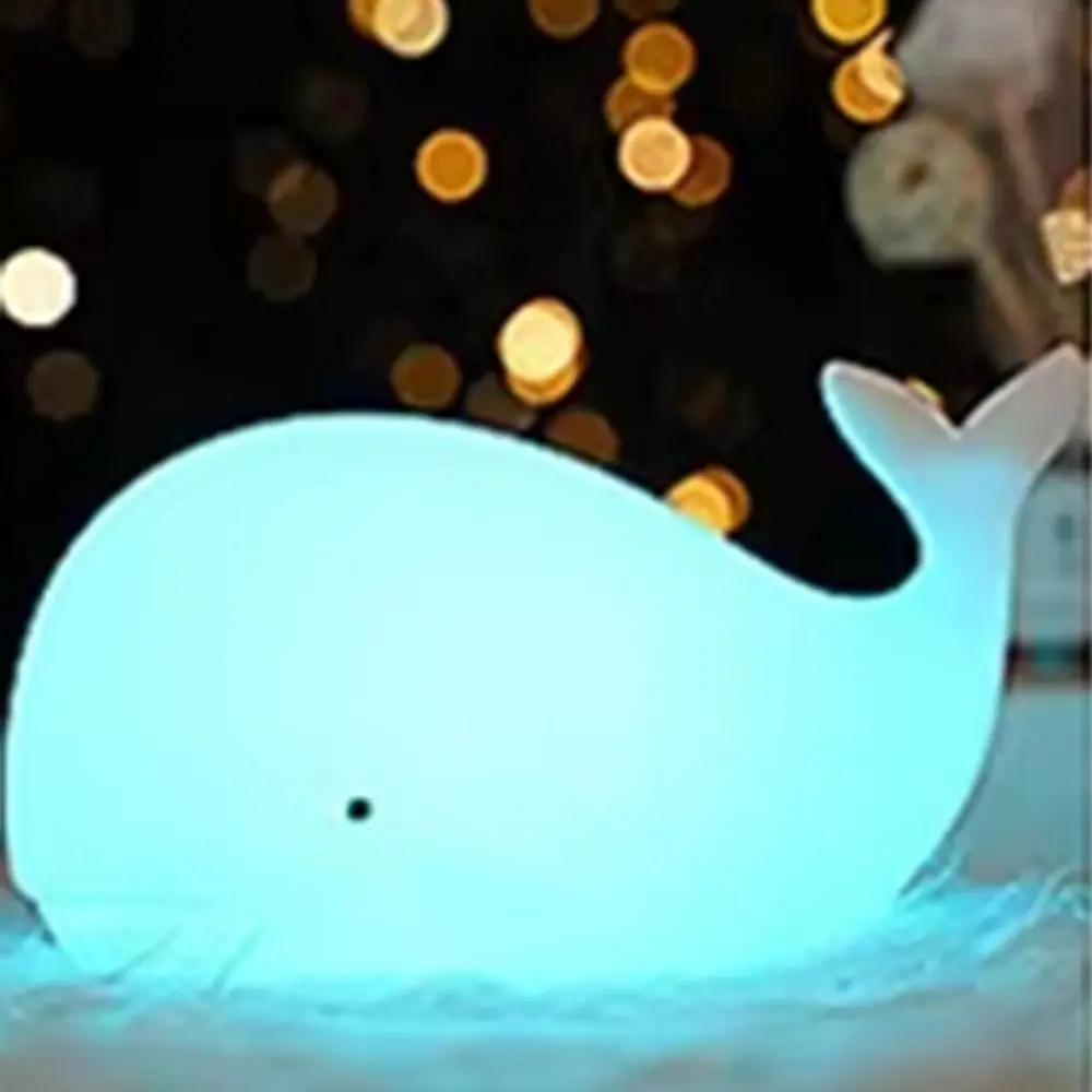 Rechargeable Cartoon Whale Night Light Tap Control Soft Light Sleep Atmosphere Light Eye Protection Soft Silicone