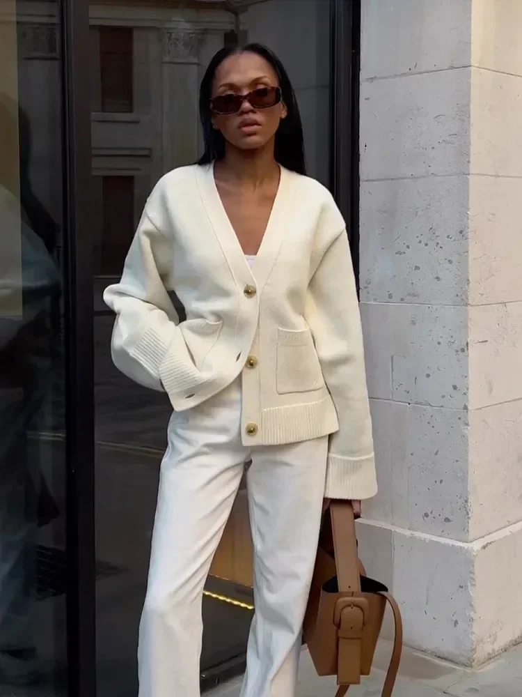 Moda feminina sólida único breasted malha cardigan elegante decote em v mangas compridas camisola outono chique senhora viajando rua wear