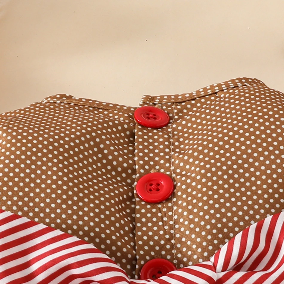 Toddler Girls Christmas Celebrations Polka Dot Dress with Round Neck and Bow Belt Decoration Long Sleeve A-Line Casual Dresses image 6