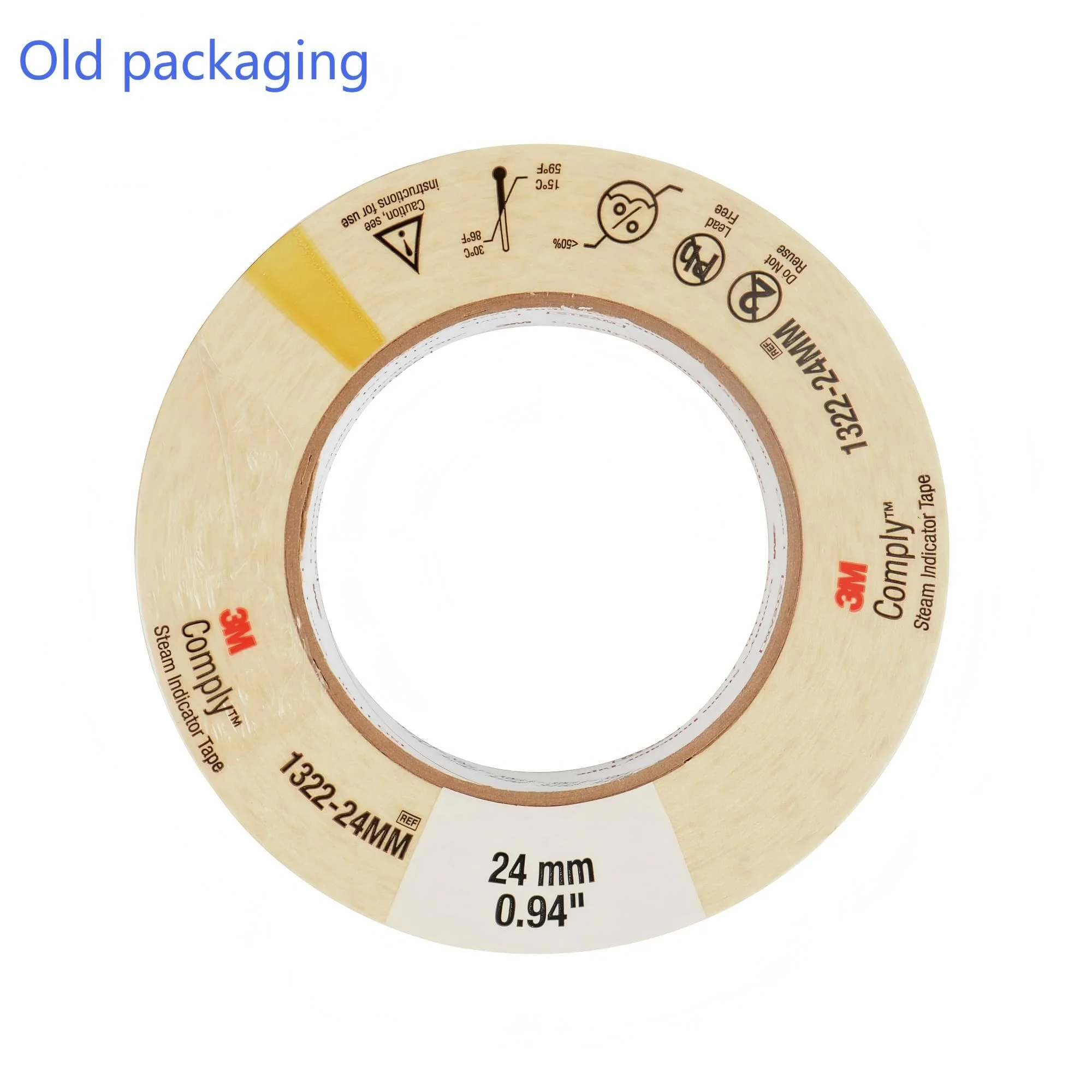 3M 1322 Dampfsterilisationsanzeigeband 24 mm × 55 m (neue und alte Verpackung wird zufällig versendet) 55 Meter pro Rolle