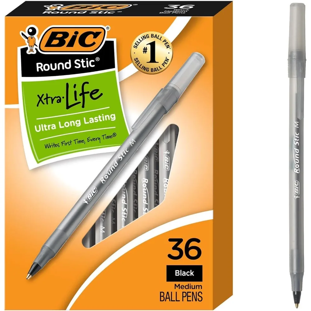Extra Long Lasting Black Ballpoint Pens Medium Point 1.0mm Bulk Pack of 36 Pens Flexible Round Barrel for Comfortable Writing Best Selling Ballpoint Pen Refillable Ink Smooth Writing Office School Supplies