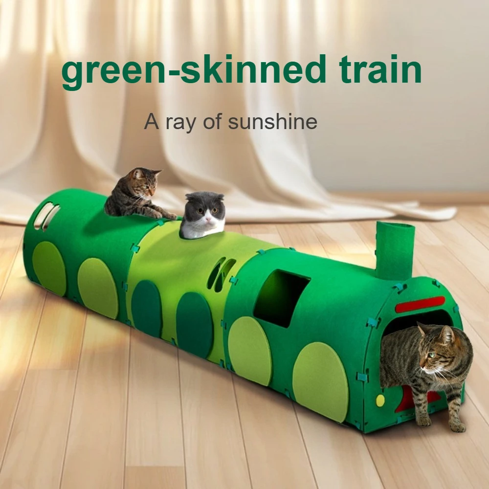 

Self Play Cat Tunnel Scratcher Green Train Corrugated Paper Non Woven Claw Sharpening Toy cat toys