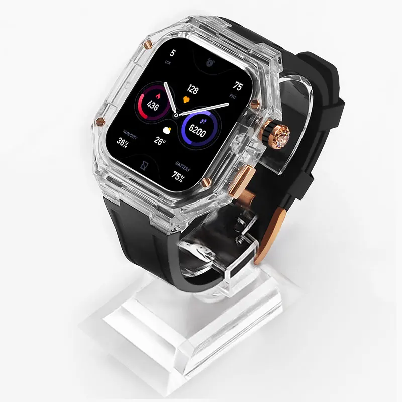 Clear Transparent hard PC Cover watch Case silicone Replacement band Mod Kit For Apple Watch Series 10 9 8 Ultra 49MM 42MM 46MM