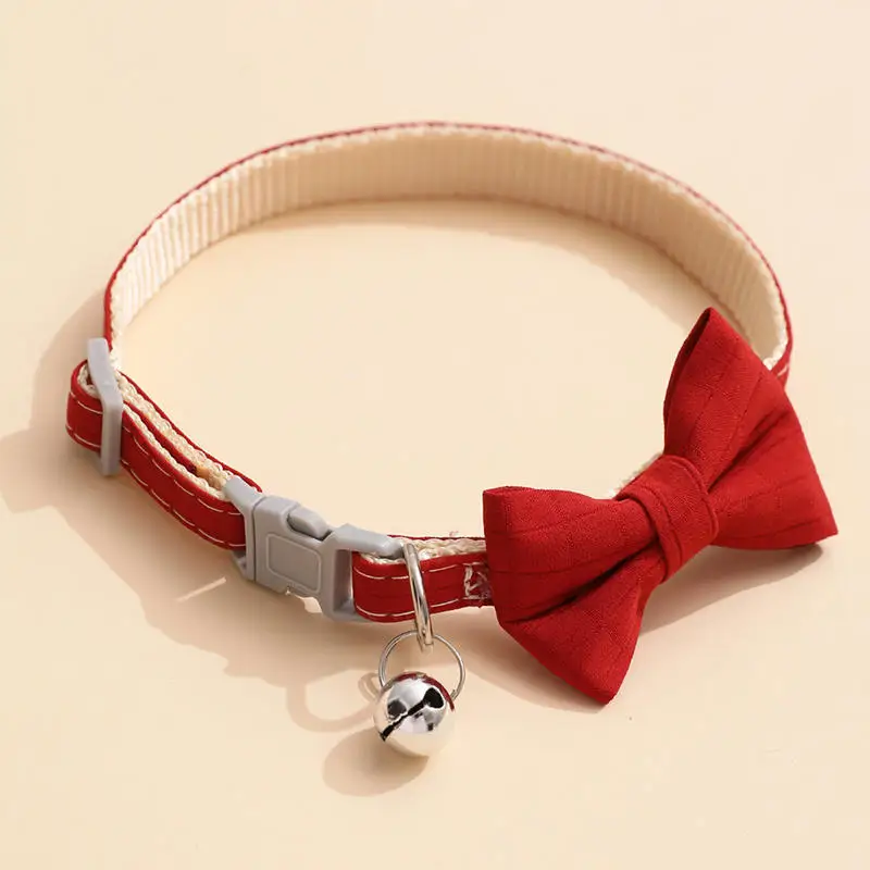 Bow Collar Solid Color Bowknot Puppy Chihuahua Adjustable Cats Accessories Safety Bell Tie Bow Buckle Pets with Collar New