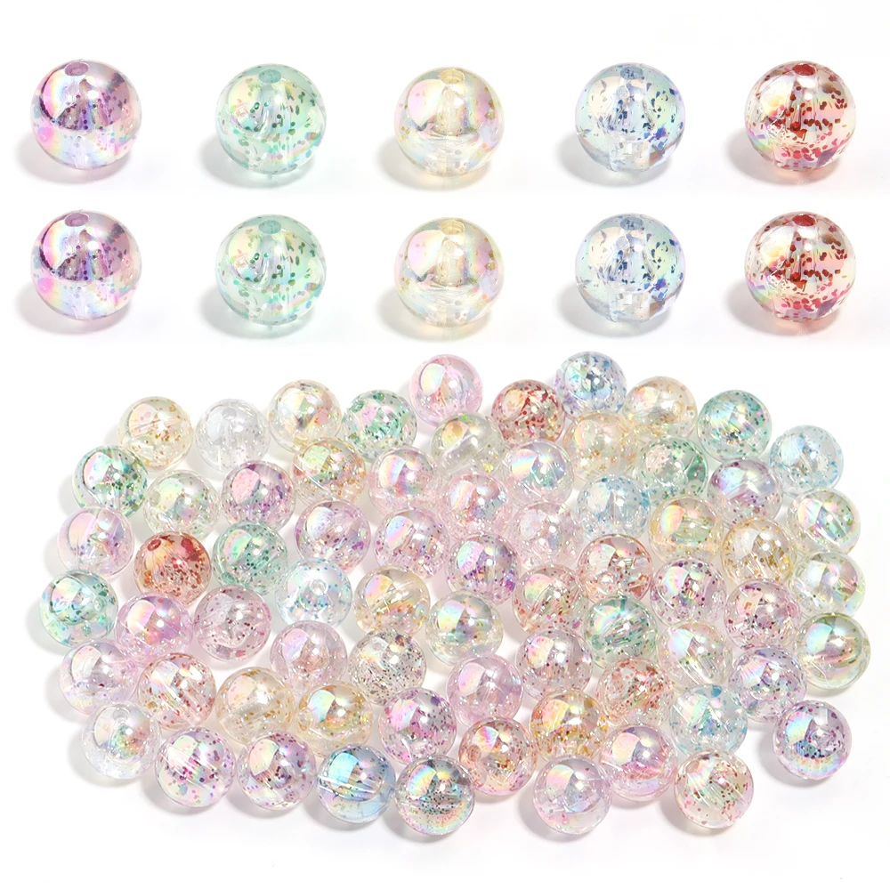 8 10 12mm Acrylic Plated Colored Beads Transparent Bright Loose Round Beads For DIY Charm Bracelet Jewelry Accessories Wholesale