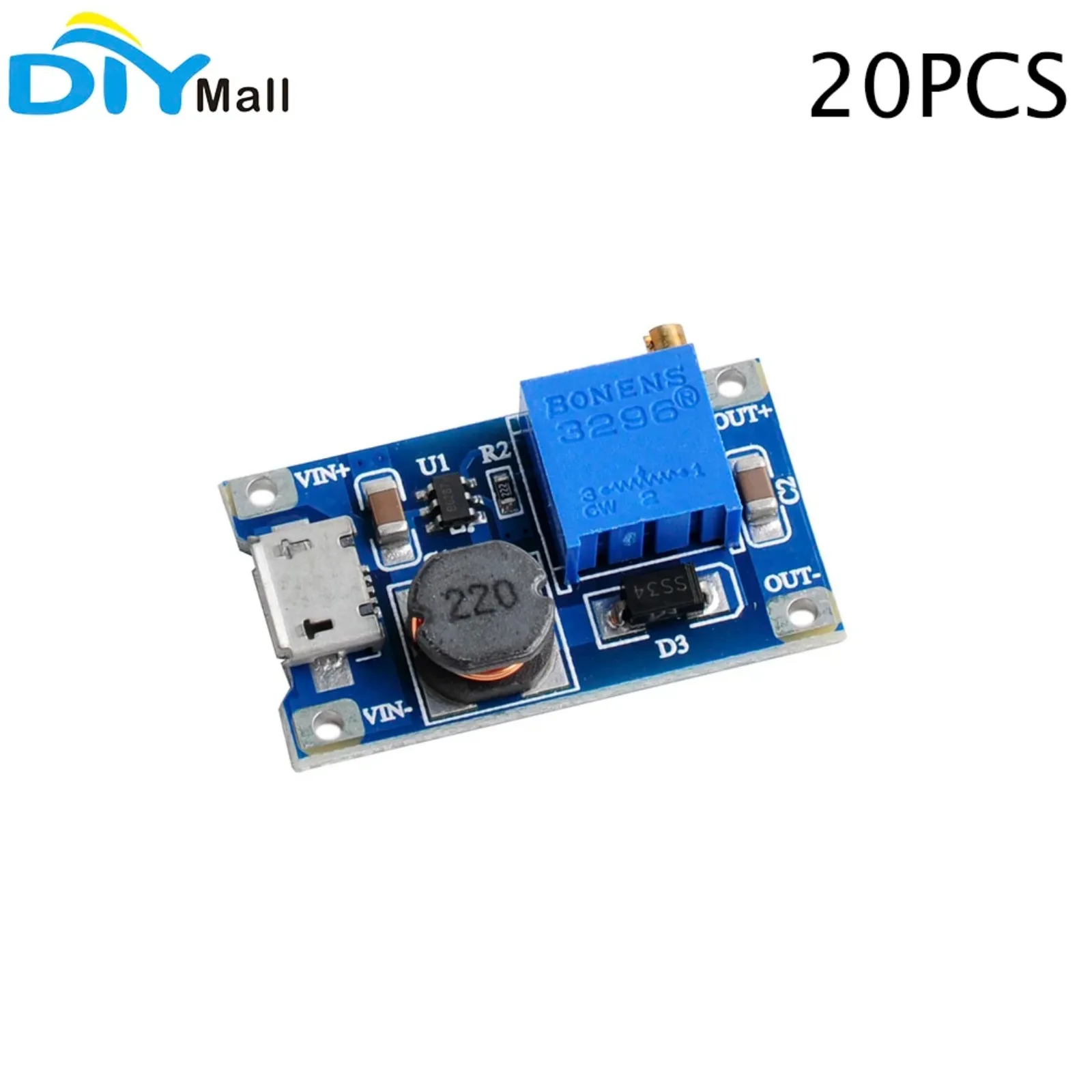 20pcs MT3608 DC-DC Step Up Converter 2A Adjustable Booster Power Supply Module for Micro USB Devices