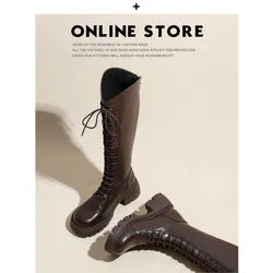 Damskie buty motocyklowe do kolan Chunky Mid Heels Chelsea Boots 2024 Winter Designer Lace Up Shoes Gladiatus Femme Chaussures