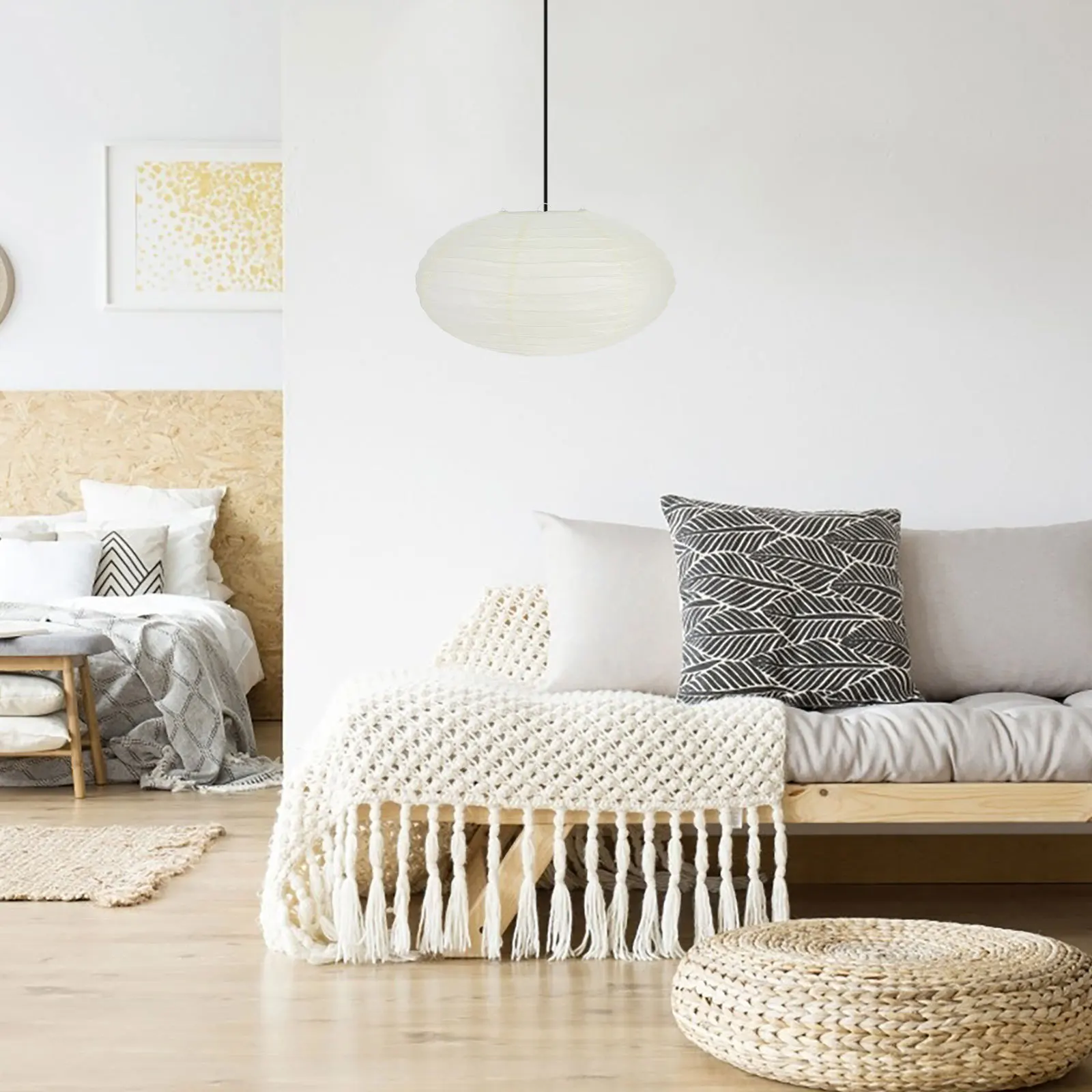 

2pcs Paper Lantern Shade Foldable Hanging Lampshades Beige Simple Decorative Replacement Pendant Light Cover Japanese Style