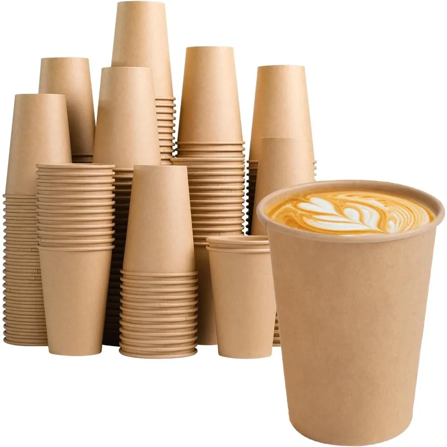 

300 Pack 12 oz Disposable Kraft Paper Coffee Cups for Hot and Cold Beverages EcoFriendly SingleUse Cups Ideal for Coffee Water
