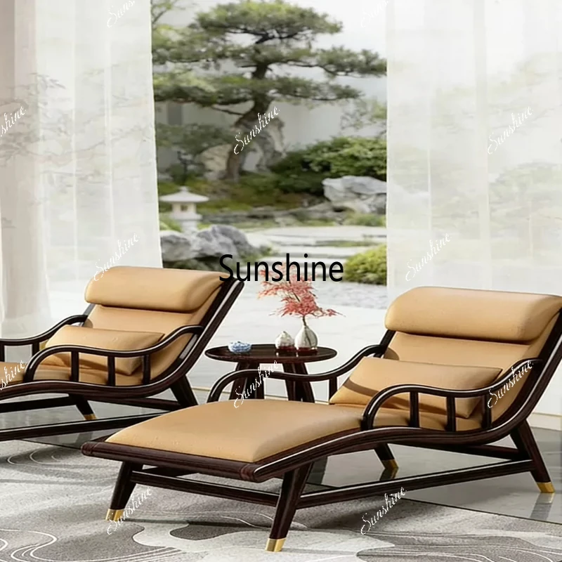 

New Chinese-style solid wood recliner balcony family single modern leisure sofa combination