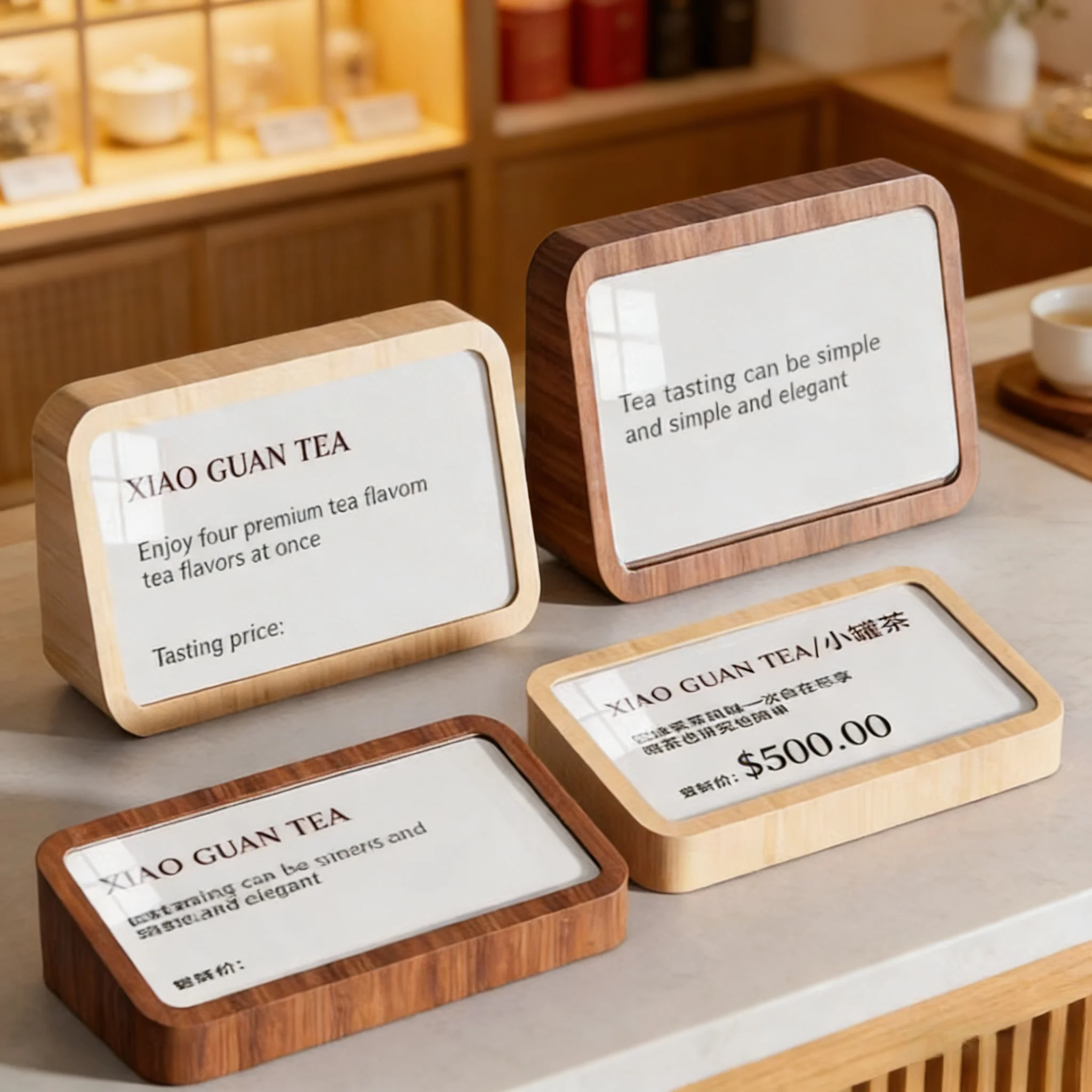 5 Pieces 60x38mm Small Wood Price Tag Stand Solid Wood Sign Holder Display Stand Label Holder Desktop Acrylic Price Sign Frame