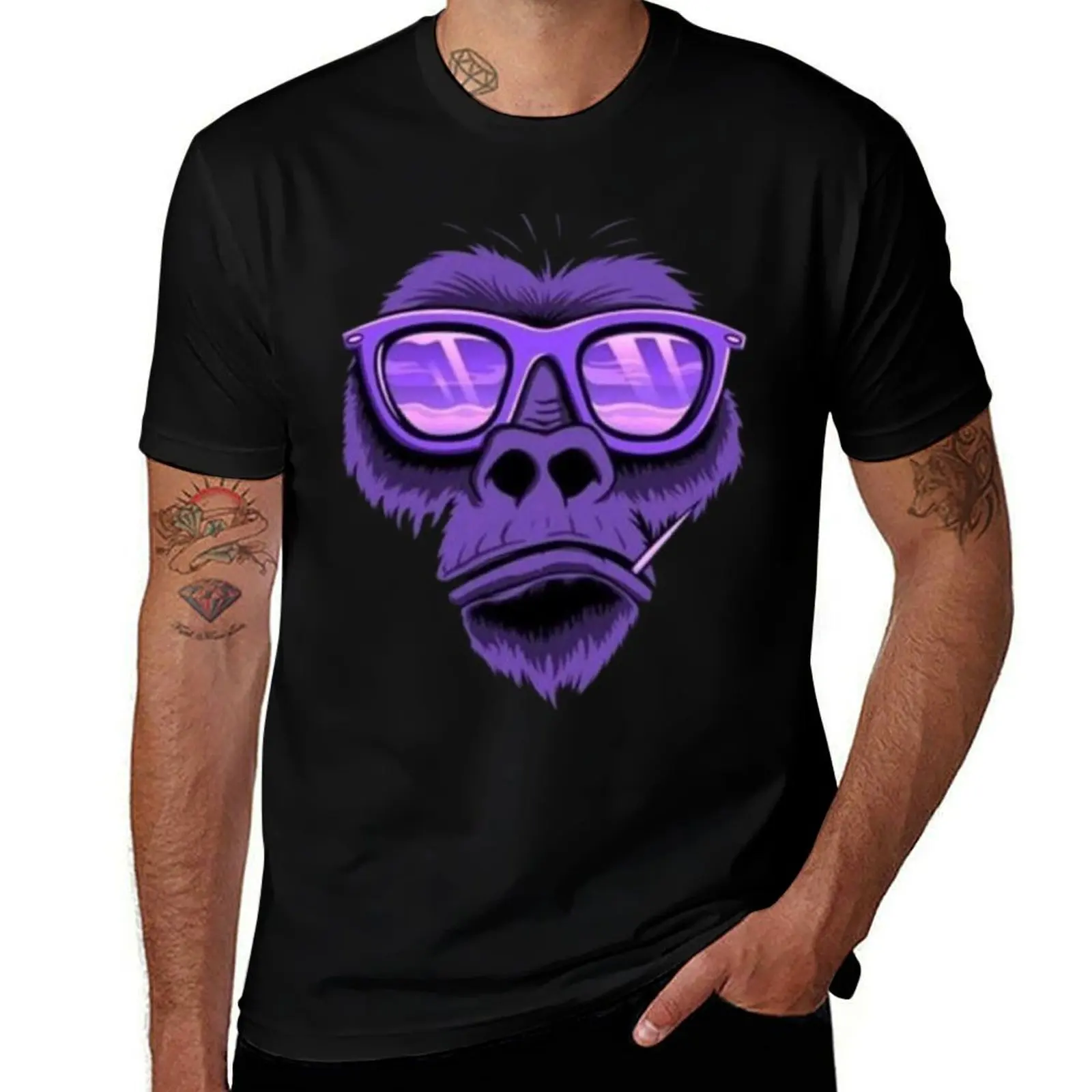 

Cool Purple Monkey with Glasses - Hipster Ape Sunglasses Funny Animal Art Design T-Shirt anime mens fashion