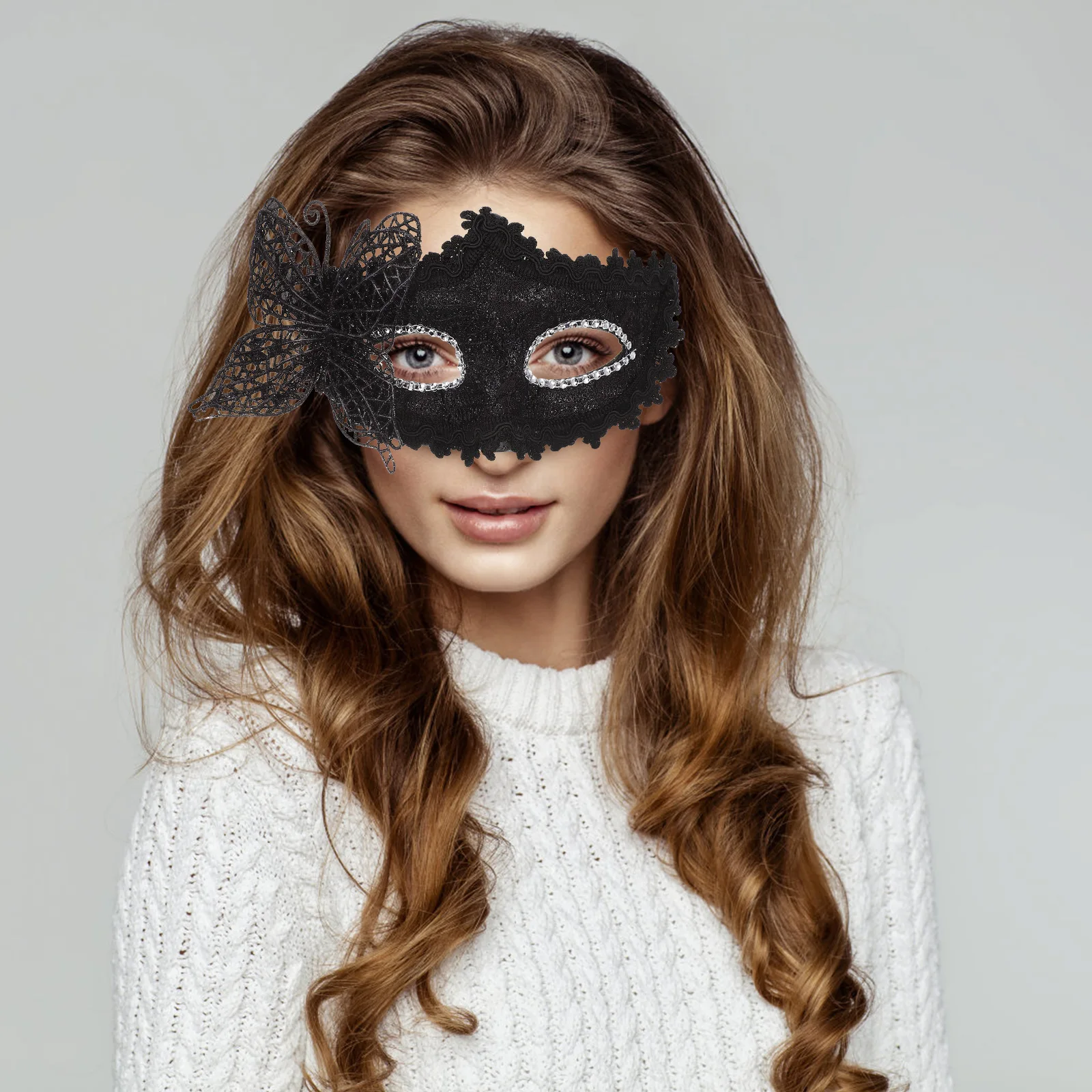 

Makeup Half Face Mask Miss Rhinestone Masquerade Lace Woman Masks with Butterflies