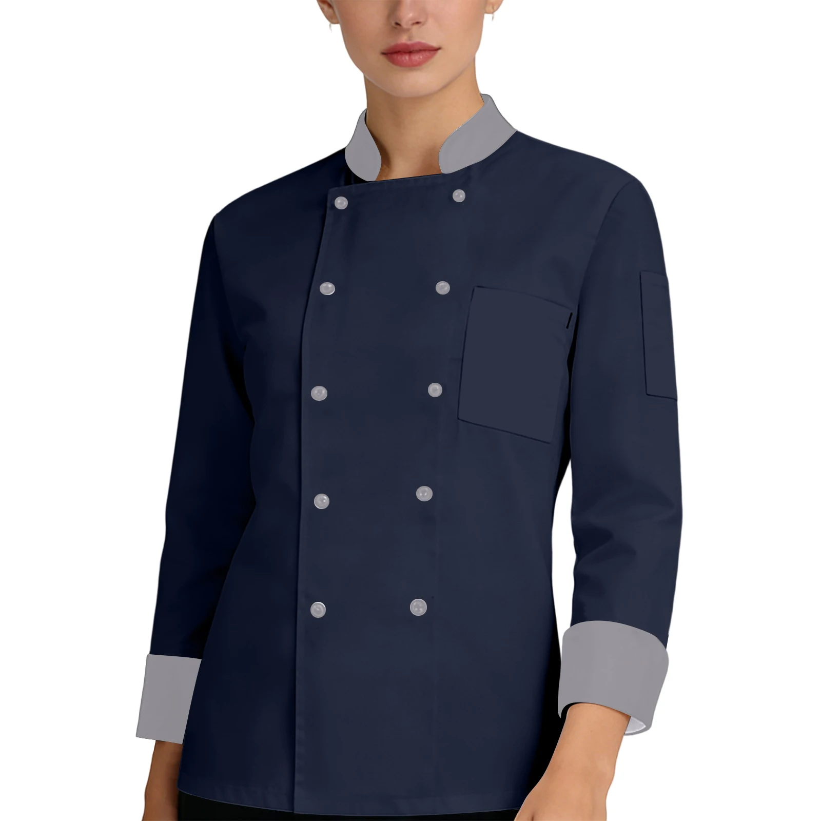 

Сплошной цвет, водонепроницаемая верхняя пуговица, маслостойкая униформа шеф-повара, профессиональная одежда, кухонная рабочая одежда с длинными рукавами