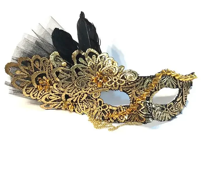 حفلة تنكرية قناع المرأة الذهب الدانتيل ريشة المنصة نصف الوجه مرحلة الحفلات خمر #3