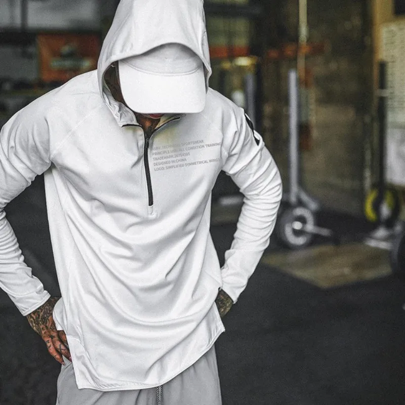 Spring Autumn Gym Sport Men Sweatshirts Running Hoodies Zipper Neck Workout Training Quick Dry Gym Jogging Hooded Pullover