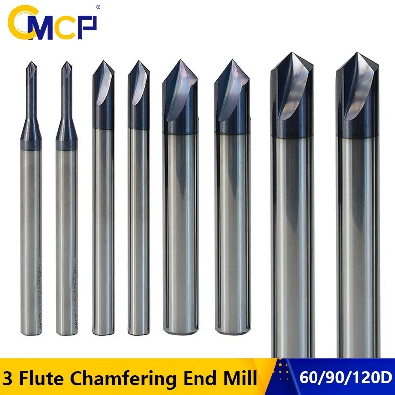 CMCP Milling Cutter Carbide Chamfering Mill 60/90/120 Degrees 3 Flute Router Bit Engraving Bit for Aluminum Copper CNC End Mill