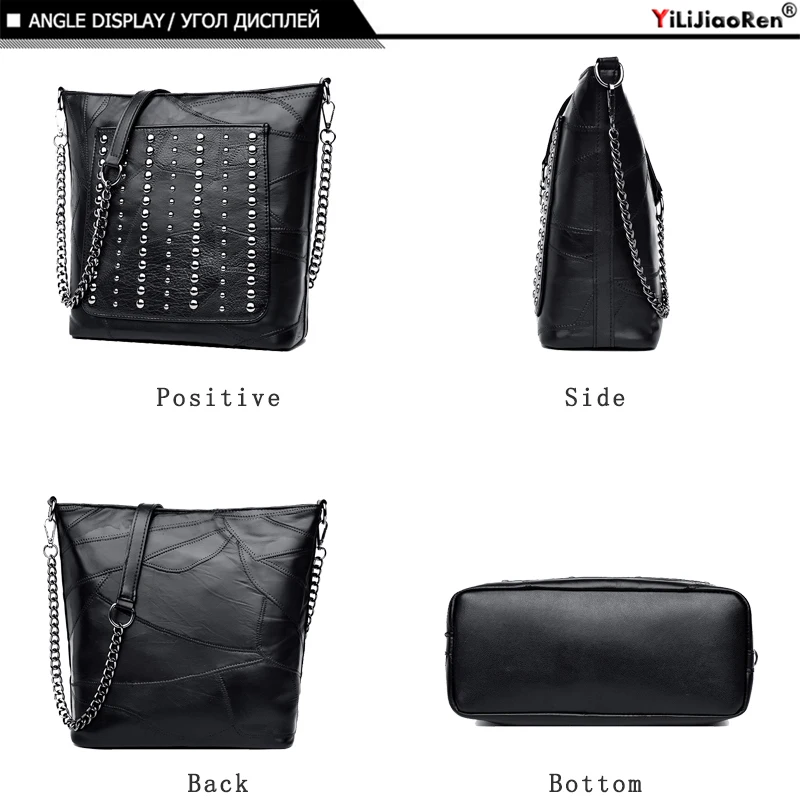 New Fashion Rivet Crossbody Bag High Quality Genuine Leather Designer Chain Messenger Bag Luxury Large Shoulder Bags Sac A Main