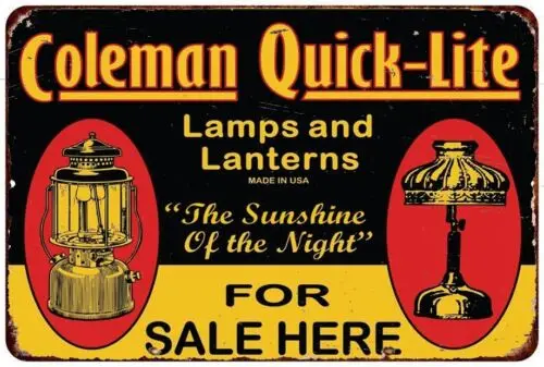 

Продажа ламп и фонарей Coleman Quick-Lite, металлическая вывеска в винтажном стиле 8x12