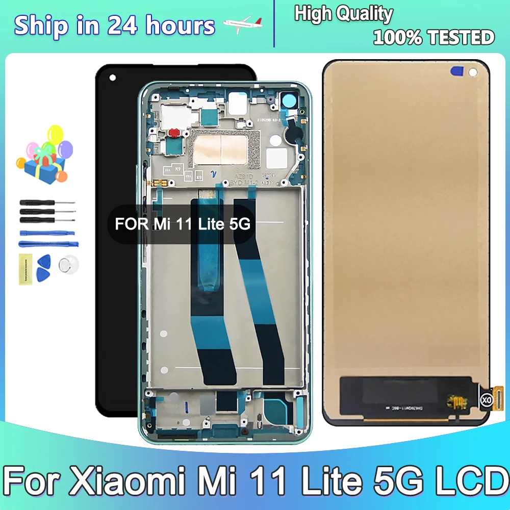 6.55''For Xiaomi Mi 11 Lite 5G M2101K9G LCD Display Touch Screen With Frame Digitizer Assembly For Xiaomi 11 Lite 5G M2101K9C