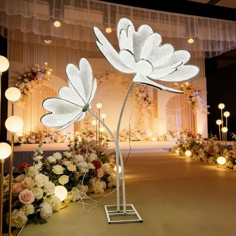 Elegant Camellia Peony Aisle Lights for Wedding Decor Lace Aluminum Floor Lamp Stage Window Decoration Props New Arrival