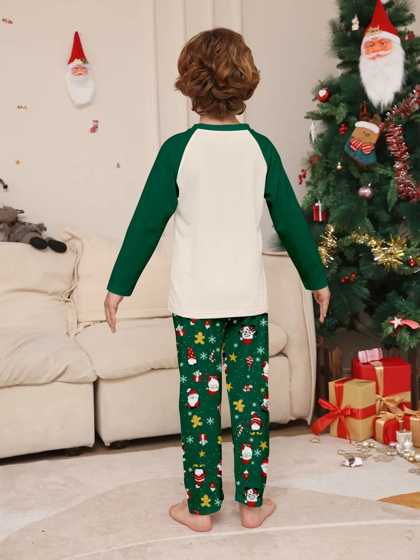 New 2025 Family Christmas parent-child outfit Mom and Dad pajamas long sleeve top + pants 2 pieces of home wear dog clothes