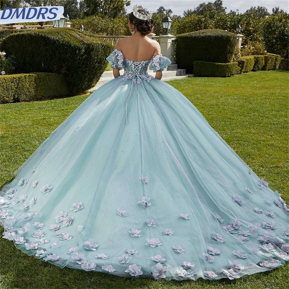 Vestido de quinceañera brillante con cuello en forma de corazón para niña, vestido de fiesta de graduación, vestido de baile, cuentas de encaje de flores, vestido dulce 16