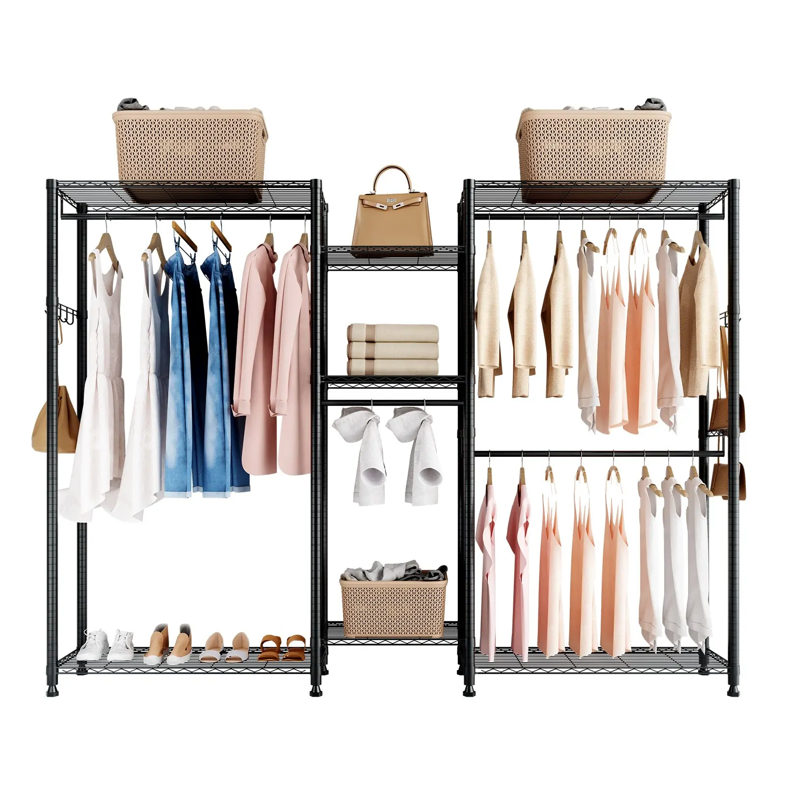 

Clothing Garment Rack, Heavy Duty Closet Wardrobe, 7 Adjustable Tiers Clothes Racks With Steel Frame, 850 Lbs Load Capacity