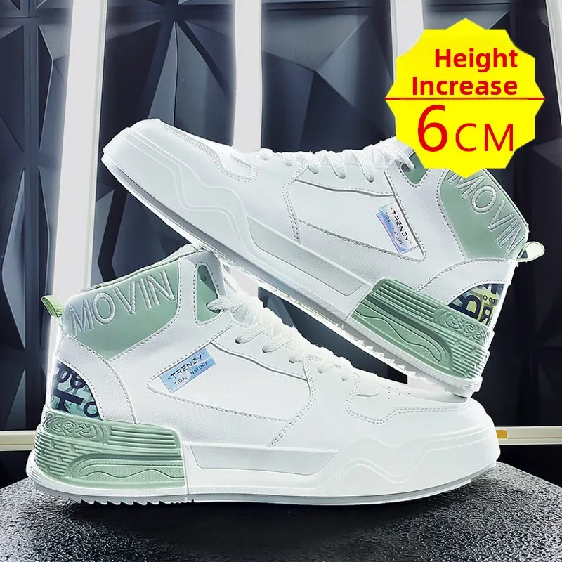 

Men's High-Top Sneakers Invisible Heightening 6cm Casual Shoes 2024 New Style Versatile High-Tube Shoes Comfortable All-Match