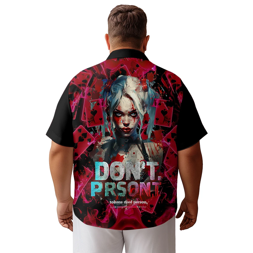 2024 new  Men's shirts plus size Anime bloody clown girl printed clothing casual short-sleeved