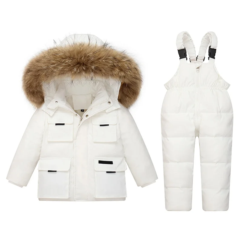 -30 Degree Russian Winter Children Boys 2PCS Clothes Set Waterproof Hooded Down Jacket For Girls Kids Jumpsuit Boy Overalls