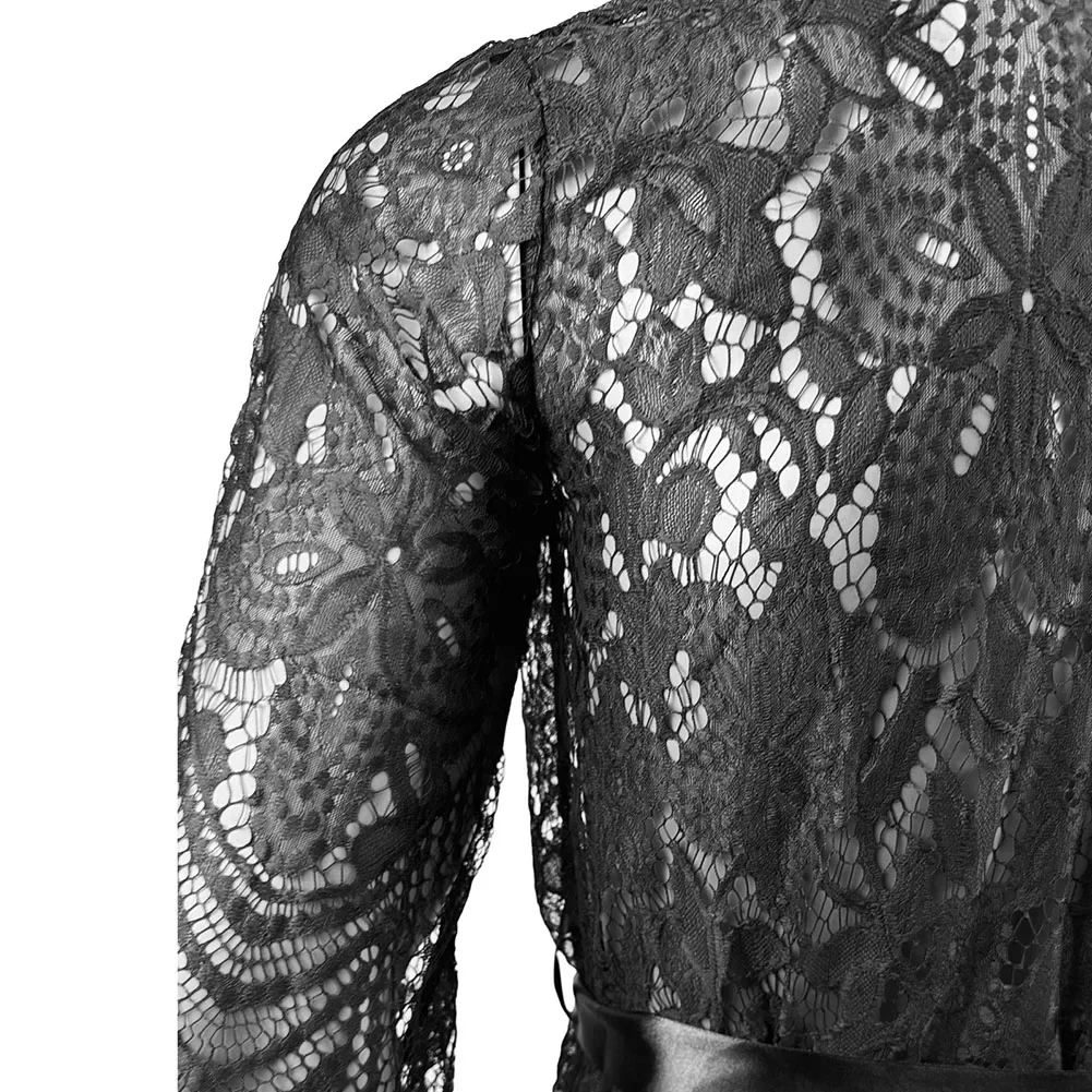 Chemises de nuit érotiques pyjama transparent pour utilisation nocturne pour dormir hommes Lingerie Sexy pyjamas 3/4 manches chemises de nuit en Nylon respirant