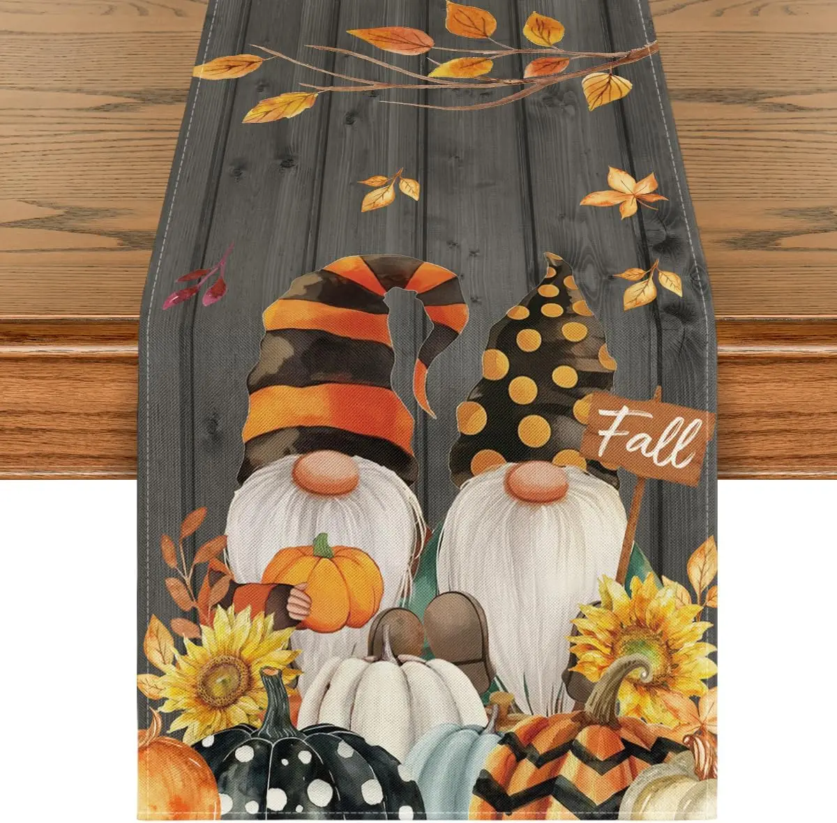 

Thanksgiving Gnomes Pumpkins Sunflower Maple Leaves Linen Table Runners Dresser Scarf Decor Washable Table Runner Party Supplies