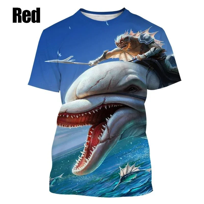 Summer  Funny Dolphin 3D Printing Short-sleeved Hip-hop Dolphin Casual Round Neck T-shirt Personality Harajuku Style Shirt