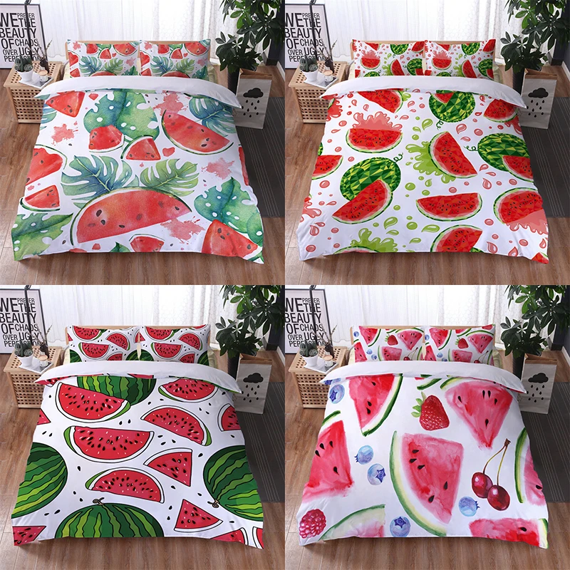 

Bedding Set Luxury 3D Watermelon Print 2/3Pcs Kids Adult Comfortable Duvet Cover Pillowcase Home Textile Single/Queen/King Size