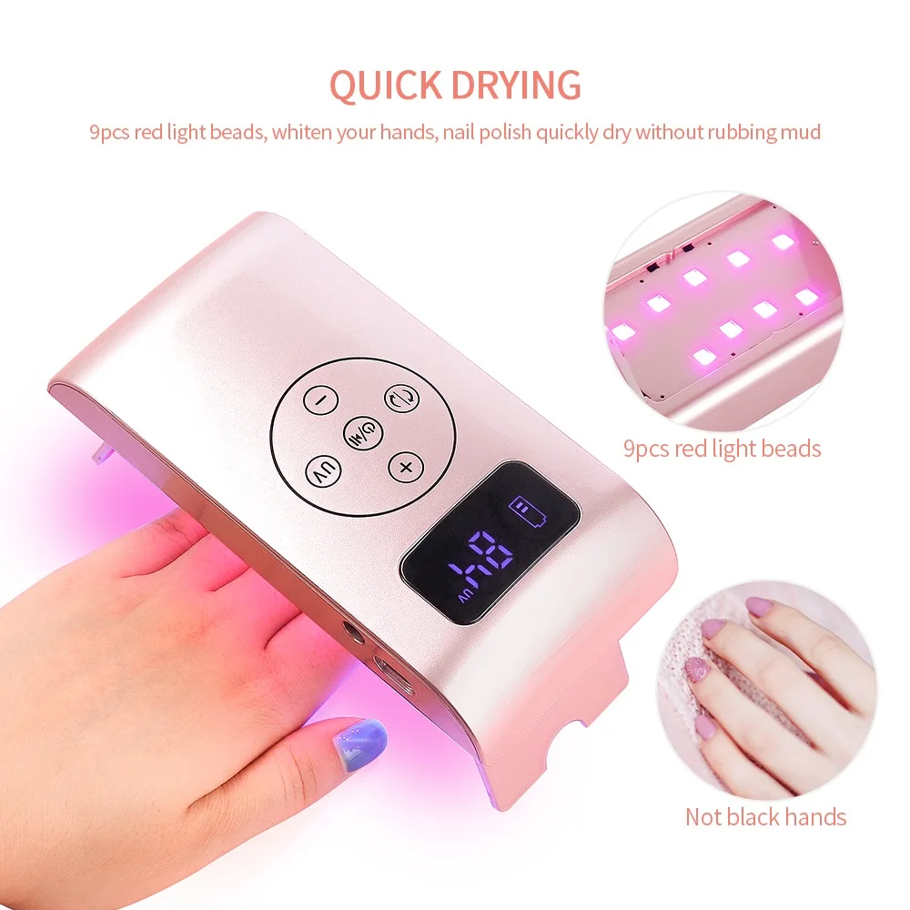 2 in 1 Wireless UV Nail Lamp Manicure Drill Grinder Machine 350000RPM Nail Gel File Polisher Nails Sander Fast Drying Nail Dryer