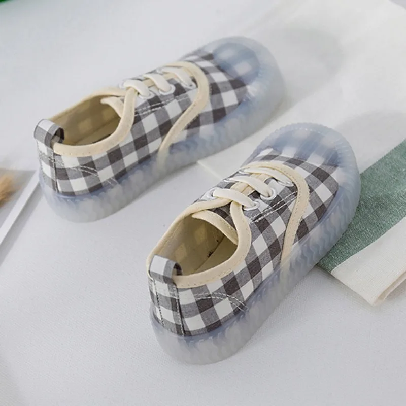 2023 New Children\'s Shoes Checkered Canvas Shoes Slip on Casual Shoes Soft Sole Anti Slip Girls Sneakers Kids Boys Cloth Shoes