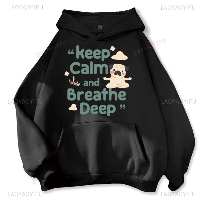 Kawaii Blijf Kalm En Brerthe Diep Grappige Hond Yoga Vrouw Geprint Hoodie Mode Eenvoudige Vrouw Creatieve Cartoon Ropa Hombre Hoody