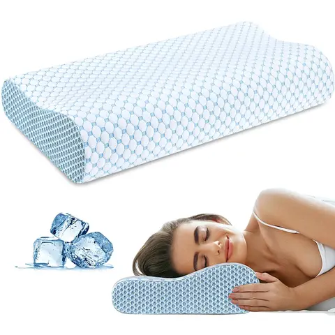 1pc 시원한 느낌 메모리 폼 베개, 2 in 1 인체 공학적 정형외과 경추 베개, 목 통증, 수면 지원 베개 목 베개