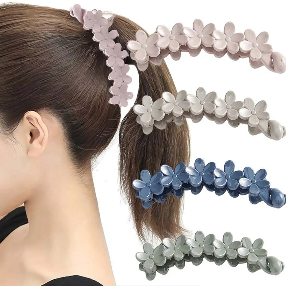 Korean Simple Frosted Banana Ponytail Hair Clips Small Flowers Ponytail Holder Back Head Banana Clip Plum Blossom Hair Claw