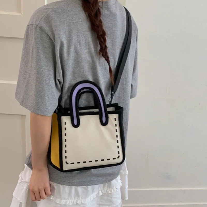 2d Manga Mini Canvas Crossbody Bag Women's Y2k Cartoon Handbag Single Shoulder Handbag Harajuku Anime Aesthetic Casual Bag - view 6