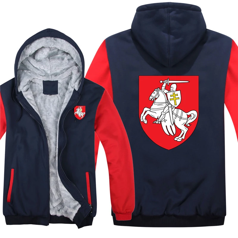 Belarus Hoodies Men Cool Thicken Winter Belarus Coat of Arms Sweatshirt Pullover Mans Wool Liner Coat