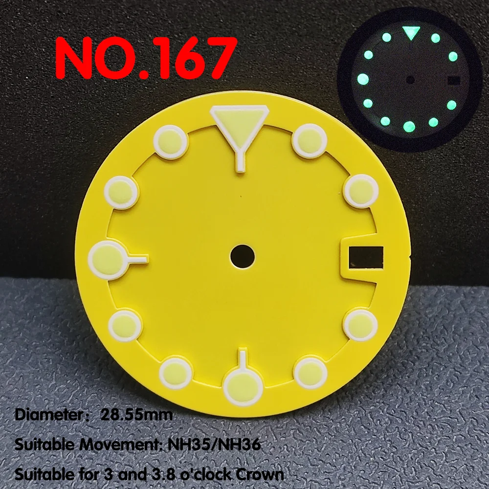 Zifferblatt mit 28,55mm Durchmesser grün/orange/rot/gelb Zifferblatt für Zubehör für Uhrwerke nh35/nh36